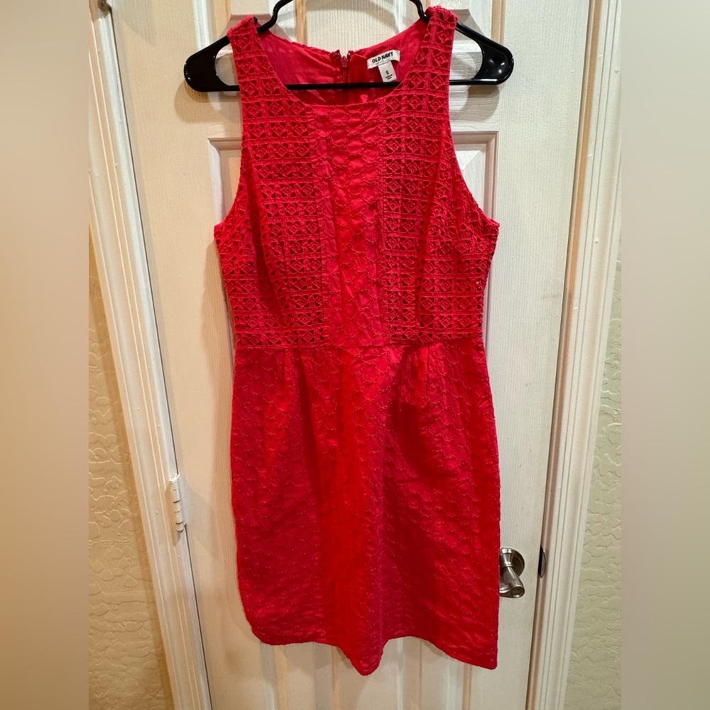 Old Navy Vibrant Red Textured Midi Dress